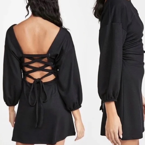 Free People Black Backless Dress with Lace-Up Detail - Picture 2 of 3